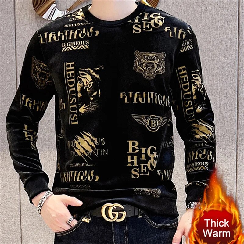 Luxury Fashion Tiger Head Print Velvet T Shirt