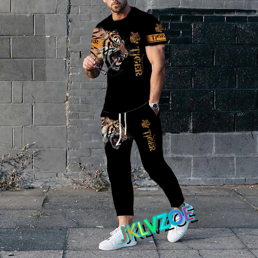 Trousers Tracksuit 2 Piece Set Animal Sportswear